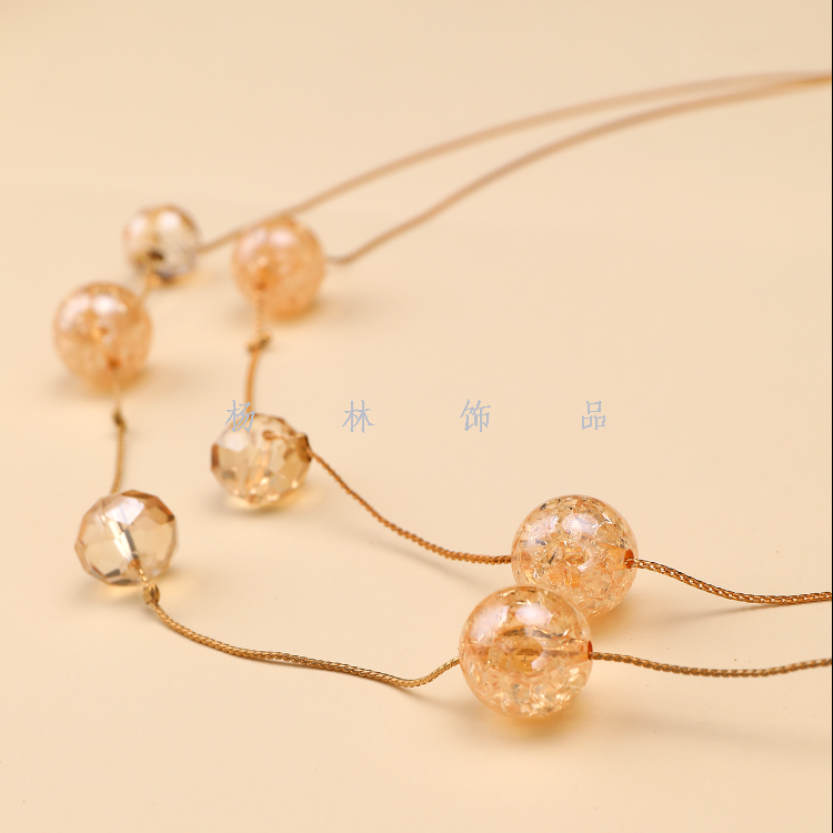 Double-Layer Crystal Stone Round Ball Fashion Big Necklace Simple All-Match