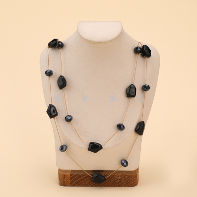 Double-Layer Crystal Stone Black Irregular Fashion Big Necklace Simple All-Match