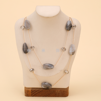 Double-Layer Gray Large Natural Pebble Style Fashion Big Necklace Simple All-Match