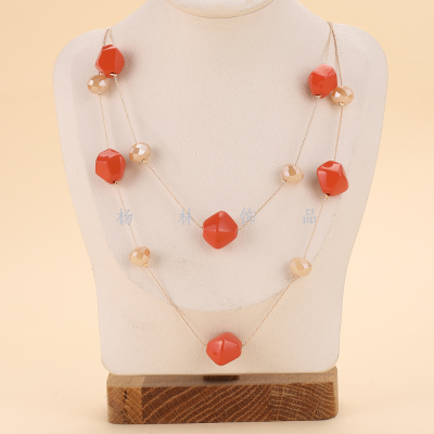 Double-Layer Tomato Red Multi-sided Irregular Fashion Big Necklace Simple All-Match