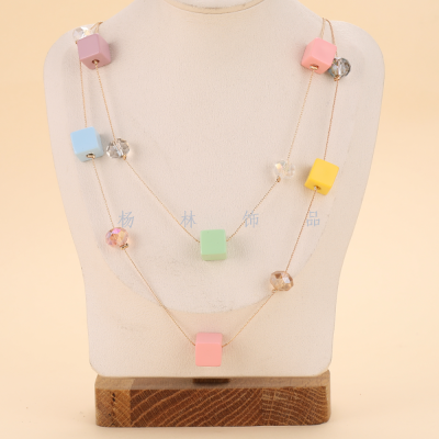 Double-Layer Six Color Square Block Fashion Big Necklace Simple All-Match