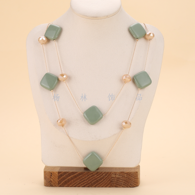 Double-Layer Gray-green Square Fashion Big Necklace Simple All-Match
