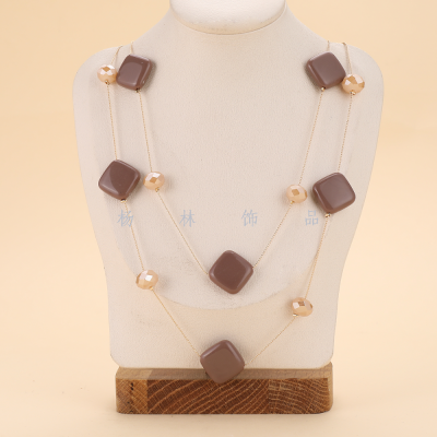 Double-Layer Chocolate Square Fashion Big Necklace Simple All-Match