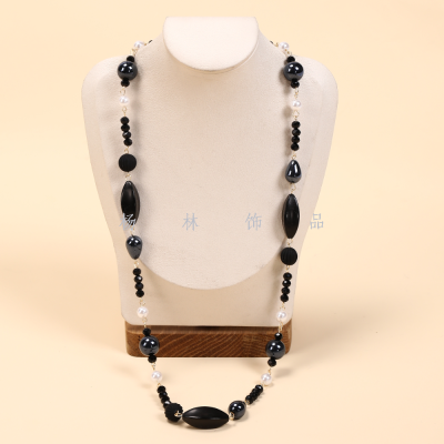 Single-Layer Black Agate Beaded Fashion Big Necklace Simple All-match