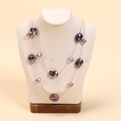Double-Layer Purple Crystal Stone Fashion Big Necklace Simple All-Match