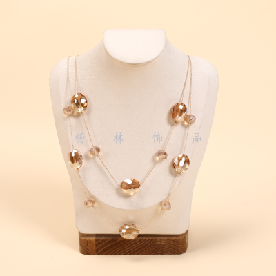 Double-Layer Yellowish Crystal Stone Fashion Big Necklace Simple All-Match