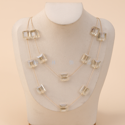 Double-Layer Transparent Yellowish Square Fashion Big Necklace Simple All-Match