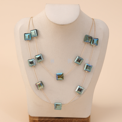 Double-Layer Yellowish Green Square Fashion Big Necklace Simple All-Match