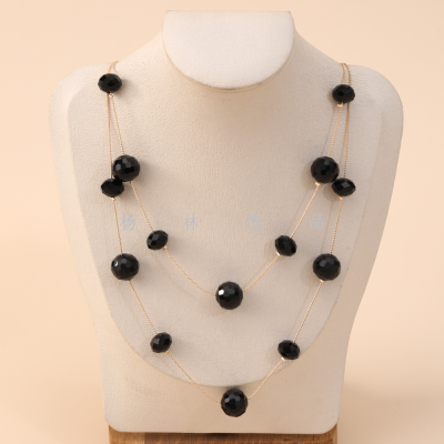 Double-Layer Black Spheroidal and Ellipsoidal Fashion Big Necklace Simple All-Match