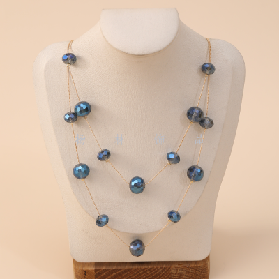 Double-Layer Gray-blue Spheroidal and Ellipsoidal Fashion Big Necklace Simple All-Match