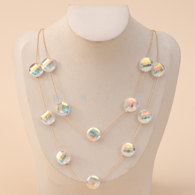 Double-Layer Transparent Yellow-blue Round Fashion Big Necklace Simple All-Match