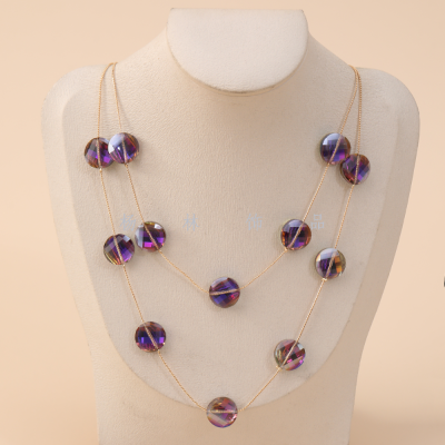 Double-Layer Transparent Purple Round Fashion Big Necklace Simple All-Match