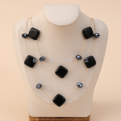 Double-Layer Black Square Fashion Big Necklace Simple All-Match