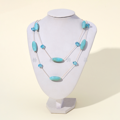Double-Layer Crystal Stone Sky Blue Fashion Big Necklace Simple All-Match