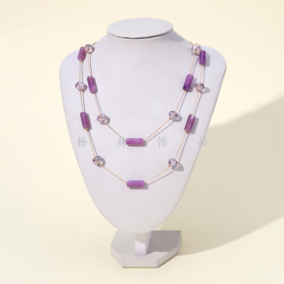 Double-Layer Crystal Stone Purple Fashion Big Necklace Simple All-Match