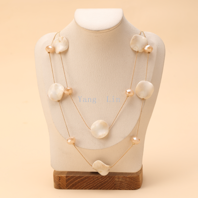 Double-Layer Milky White Shaped Flake Fashion Big Necklace Simple All-Match
