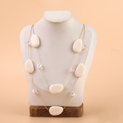Double-Layer Milk-white Irregular Cobblestone Fashion Big Necklace Simple All-Match