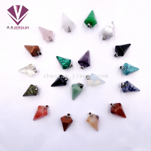 natural stone， crystal， amethyst， agate， opal， tigereye， hexagonal cone pendant