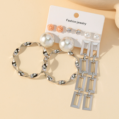 Cross-Border Exaggerated Chain Earrings round Ring Earrings Set Graceful and Fashionable
