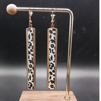 European and American Fashion High-Grade Earrings Rectangular Leopard Print Banquet Earrings for Women