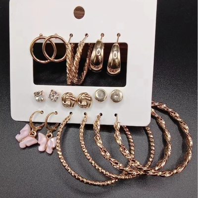 9 Pairs round Ring Earrings Zircon Earings Set Fashion Generous Earrings Women