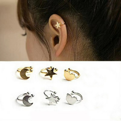 Korean Fashion Accessories Non-Piercing Earrings Female Ear Clip Love Five-Pointed Star Star Moon Ear Clip Set