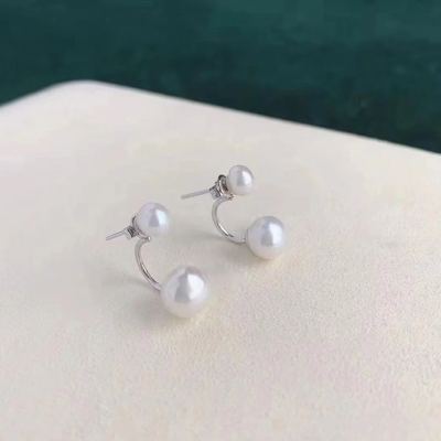 Natural Strong Light Freshwater Edison Pearl Double Bead Stud Earrings Size Beads Sterling Silver Earrings Song Hye Gyo Wearing Dual-Wear