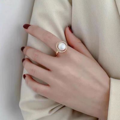 New Women's Flower Bag Beads Graceful and Fashionable Personalized Boutique Index Finger Ring Light Luxury Minority Design Hua Liu Ring