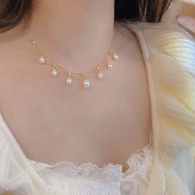 Natural Freshwater Short Pearl Necklace Light Luxury Minority High-Grade Tassel Necklace Women's Retro Court