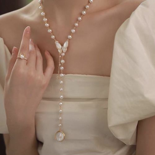 永芳天然淡水珍珠 巴洛克珍珠蝴蝶毛衣链时尚百搭珍珠项链