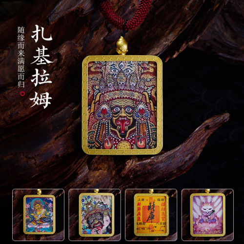 藏式金色唐卡项链五爷绿度母项坠毛衣链嘎乌盒扎基拉姆吊坠项链