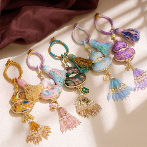 杭州灵隐宋锦葫芦挂件福禄寿喜财平安刺绣编织流苏钥匙扣包包挂饰