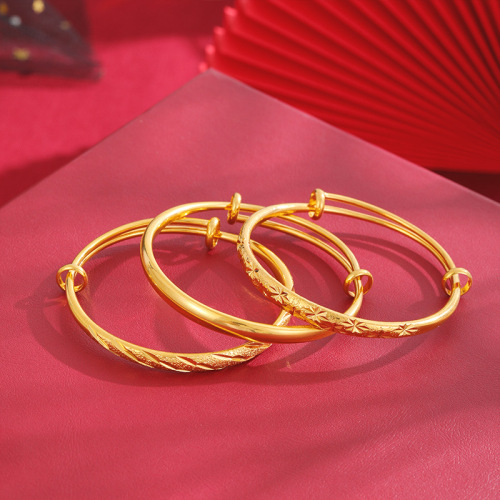 沙金手镯女士夏季高级感久不掉色四叶草铜合金仿黄金镯子饰品跨境