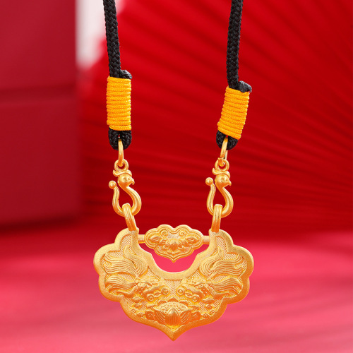 双鱼莲花项链如意锁锦鲤祥云绳链沙金抽拉男女中国风饰品厂家货源