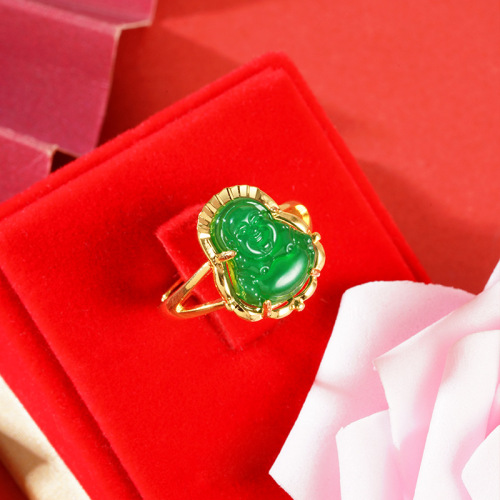 沙金弥勒佛玉髓活口戒指时尚复古气质中国风如来饰品义乌配饰批发