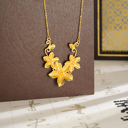 越南沙金花朵项链女百搭久不掉色轻奢铜镀金饰品义乌配饰厂家批发