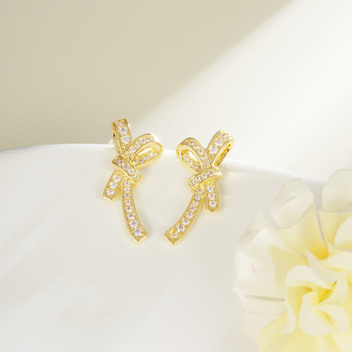 镶钻不对称蝴蝶结耳钉小众简约设计感百搭ins风轻奢饰品爆款批发