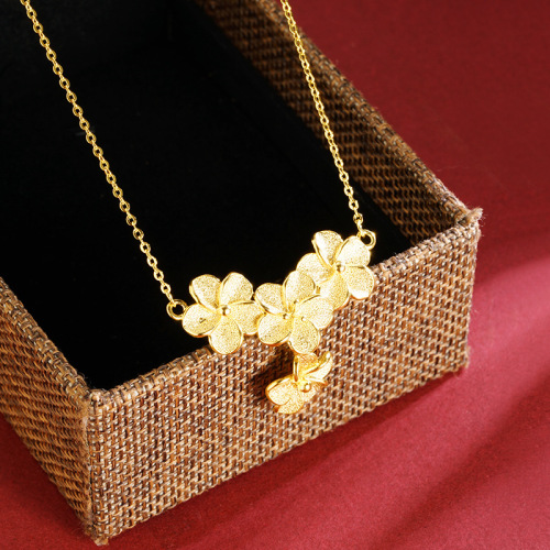 沙金三生花桃花项链女款百搭时尚气质高级感个性设计百搭饰品首饰