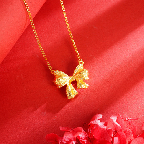 新品沙金蝴蝶结项链女款百搭小众时尚轻奢高级感饰品义乌配饰批发