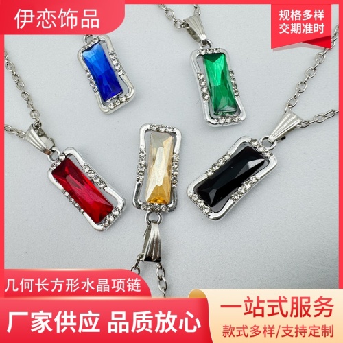 简约几何长方形水晶项链首饰时尚轻奢高级感百搭女式宝石项链吊坠