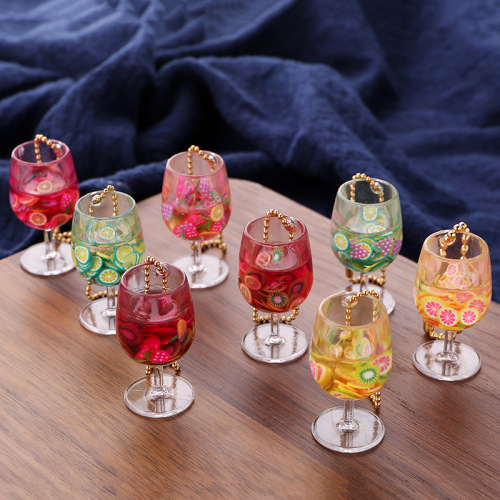 现货热卖仿真食玩水果高脚杯钥匙扣挂件男女包包挂饰趣味小礼品