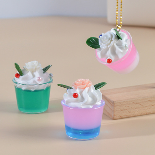 迷你仿真奶油冰淇淋杯食玩钥匙扣挂件仿真拼色奶盖奶茶小蛋糕