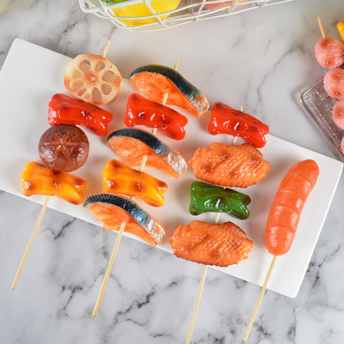 仿真烧烤串道具鱼丸牛肉丸虾可任意组合食玩道具仿真烧烤模型玩具