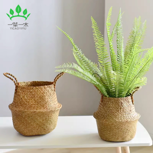 nordic flower basket portable knitted basket flower pot straw woven bamboo plant straw woven floor folding straw bag basket woven