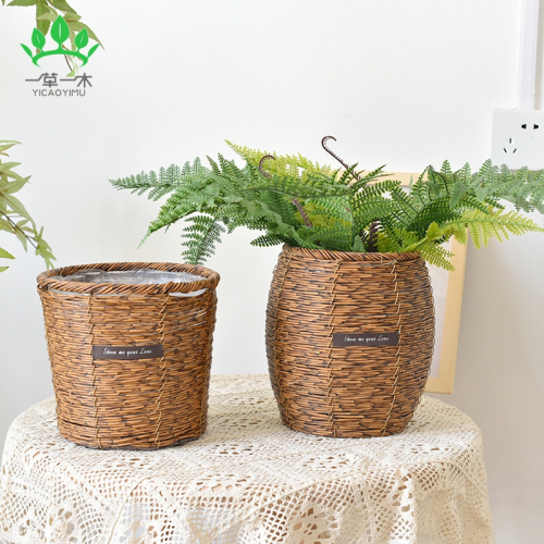 straw woven flowerpot imitation rattan woven handmade living room balcony home storage basket hotel decoration flower pot coats