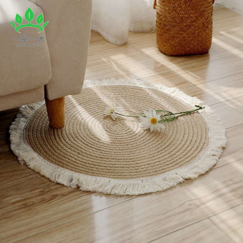 nordic cotton string woven tassel floor mat balcony cotton linen zhuazhou carpet b & b floor tea table round bedroom japanese style