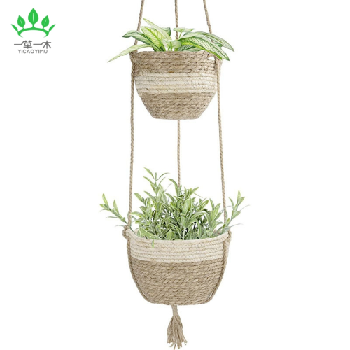 hanging flower pot straw woven chlorophytum comosum flower pot rattan hole-free gardening flower pot wall-mounted round amazon exclusive