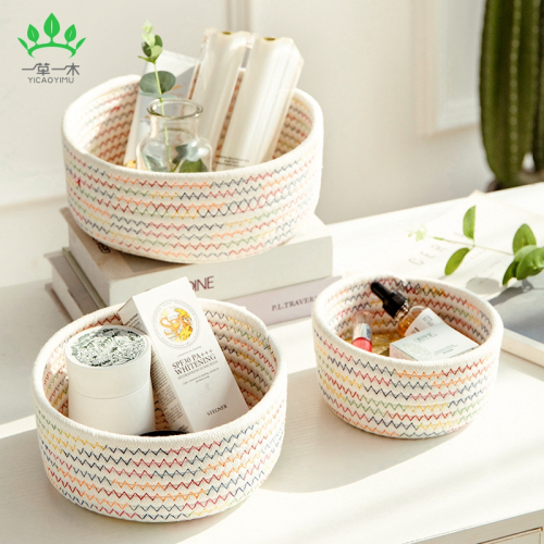 cotton thread environmental protection sundries weaved storage basket cosmetics and jewelry desktop storage basket small basket remote control storage basket