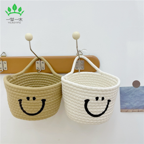 hanging smiley face cotton braided storage basket snack cosmetics storage basket children‘s toys bedside sundries storage