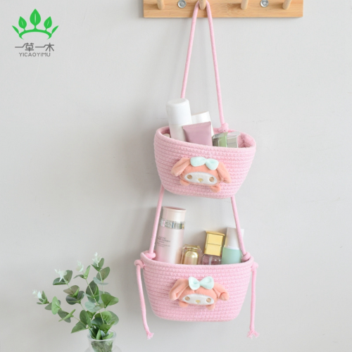 cute two-piece hanging basket cartoon cotton string woven hanging basket storage home bedroom entry door rear pendant in stock